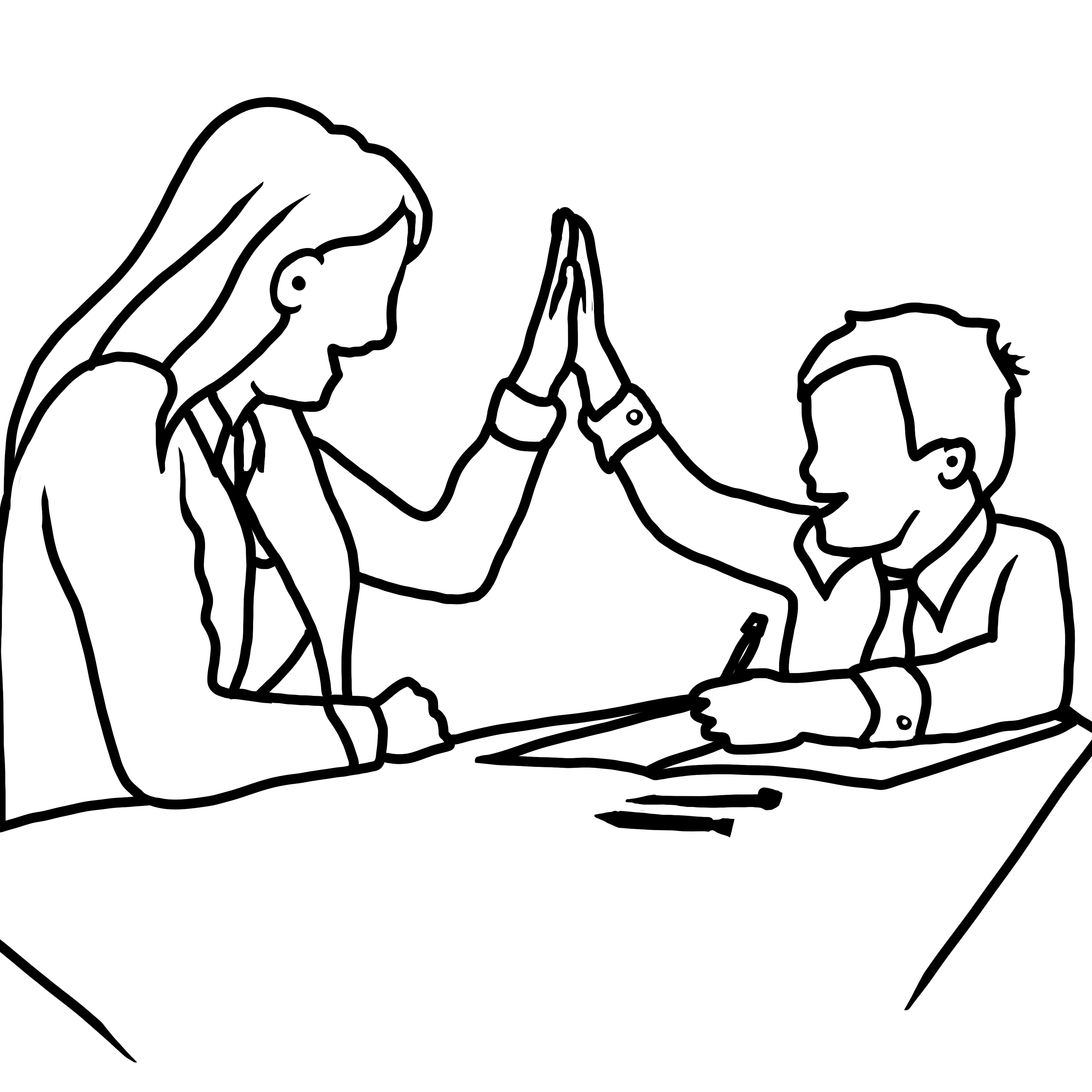 Illustration de deux personnes se félicitant par un high-five lors d'un travail collaboratif